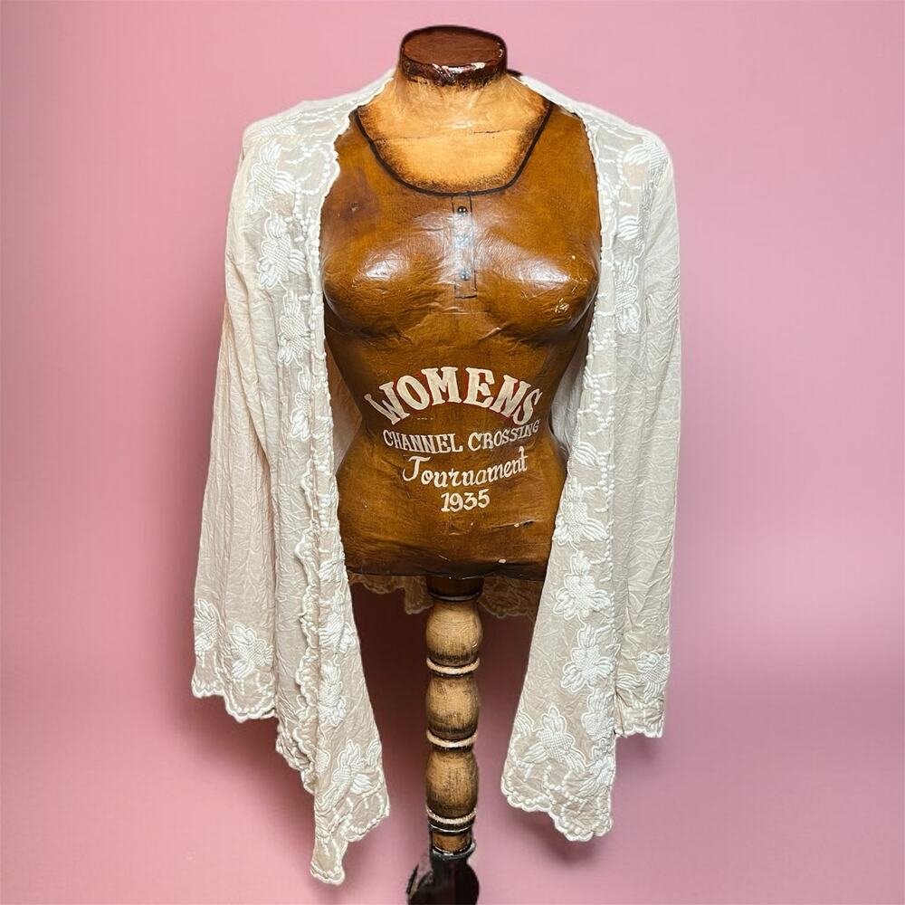 TASHA POLIZZI Bohemian Embroidered Cardigan Size M Western Chiffon Bell Sleeve